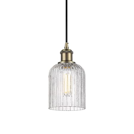 Innovations Lighting Bridal Veil 5" Wide Mini Pendant with Shade Antique Brass / Clear