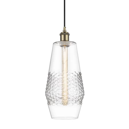 Innovations Lighting Windham 7" Wide Mini Pendant with Shade Antique Brass / Clear