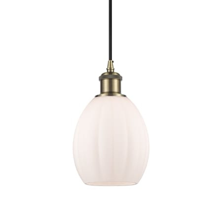 Innovations Lighting Eaton 6" Wide Mini Pendant Matte White / Antique Brass