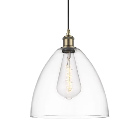 Innovations Lighting Bristol Glass 12" Wide pendant with Shade Antique Brass / Clear