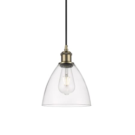 Innovations Lighting Bristol 8" Wide Mini Pendant Antique Brass / Clear