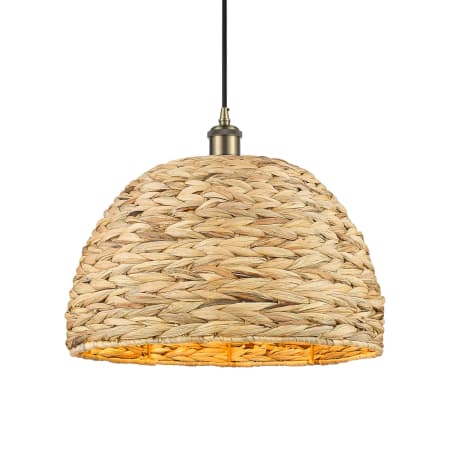 Innovations Lighting Woven Rattan 16" Wide Pendant with Shade Antique Brass / Natural