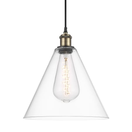 Innovations Lighting Berkshire 12" Wide Pendant Black Antique Brass / Clear