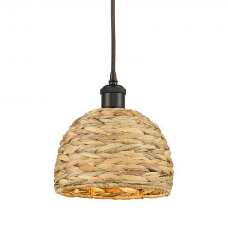 Innovations Lighting Woven Ratan 8" Wide Mini Pendant Oiled Brass
