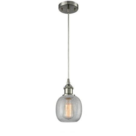 Innovations Lighting Belfast 6" Wide Mini Pendant - Cord Suspension Brushed Satin Nickel / Clear Crackle