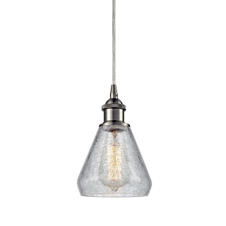 Innovations Lighting Conesus Single Light 6" Wide Mini Pendant Brushed Satin Nickel / Clear Crackle