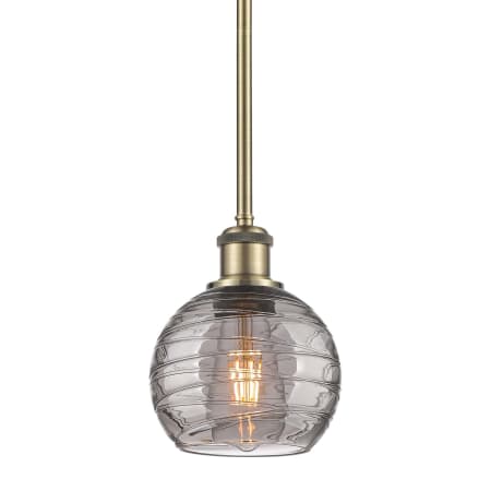 Innovations Lighting Athens Deco Swirl 6" Wide Mini Pendant Antique Brass / Light Smoke Deco Swirl