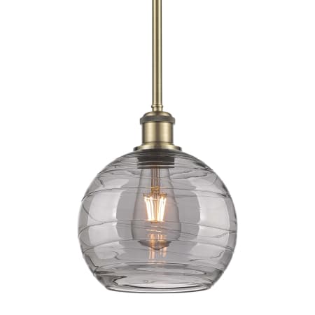 Innovations Lighting Athens Deco Swirl 8" Wide Mini Pendant Antique Brass / Light Smoke Deco Swirl