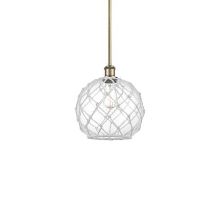 Innovations Lighting Farmhouse Rope 10" Wide Mini Pendant Antique Brass / Clear Glass with White Rope