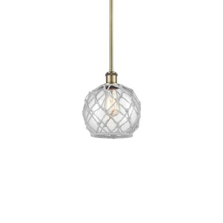 Innovations Lighting Farmhouse Rope 8" Wide Mini Pendant Antique Brass / Clear Glass with White Rope