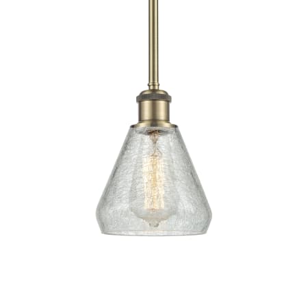 Innovations Lighting Conesus 6" Wide Mini Pendant Clear Crackle / Antique Brass