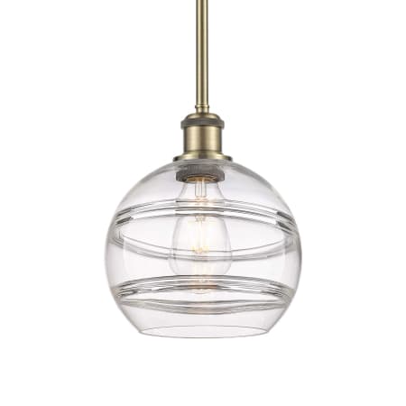 Innovations Lighting Rochester 8" Wide Mini Pendant Antique Brass / Clear