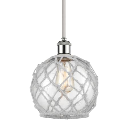 Innovations Lighting Farmhouse 8" Wide Mini Pendant Clear Glass / White Rope / Polished Chrome