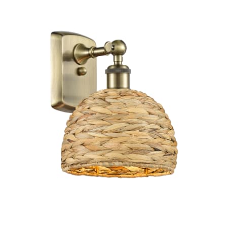 Innovations Lighting Woven Rattan 12" Tall Wall Sconce Antique Brass / Natural