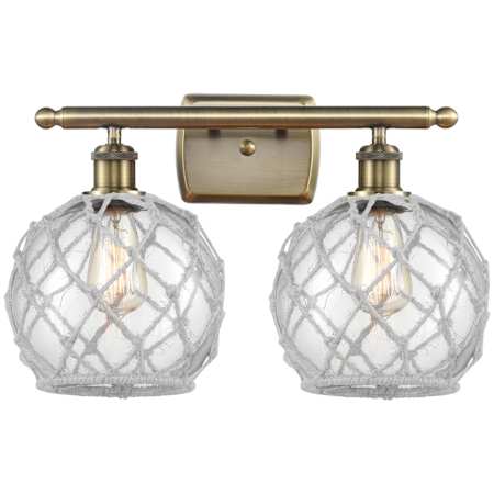 Innovations Lighting Farmhouse Rope 2 Light 18" Wide Vanity Light Antique Brass / Clear Glass with White Rope