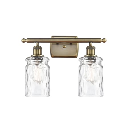 Innovations Lighting Candor 2 Light 16" Wide Vanity Light Clear Water Glass / Antique Brass