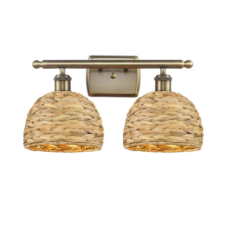 Innovations Lighting Woven Rattan 2 Light 18" Wide Vanity Light Antique Brass / Natural