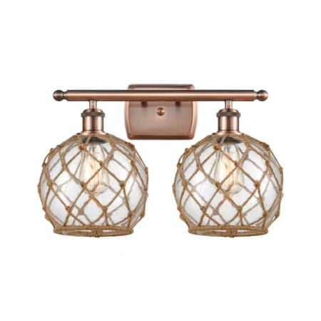 Innovations Lighting Farmhouse Rope 2 Light 16" Wide Bathroom Vanity Light Antique Copper / Clear / Brown