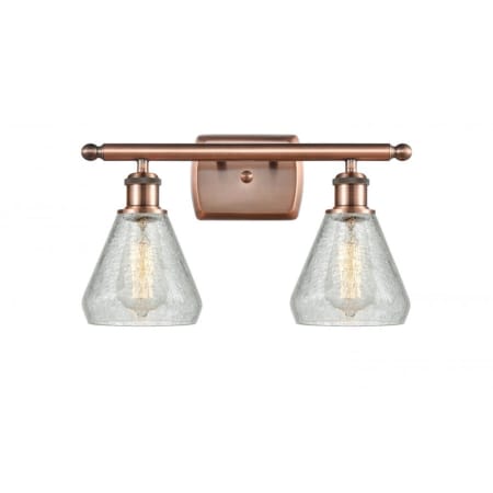 Innovations Lighting Conesus 2 Light 16" Wide Bathroom Vanity Light Antique Copper / Clear Crackle