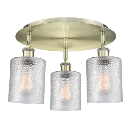 Innovations Lighting Cobbleskill 3 Light 18" Wide Flush Mount Ceiling Fixture Antique Brass / Clear