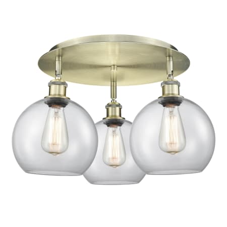 Innovations Lighting Athens 3 Light 20" Wide Flush Mount Ceiling Fixture Antique Brass / Clear