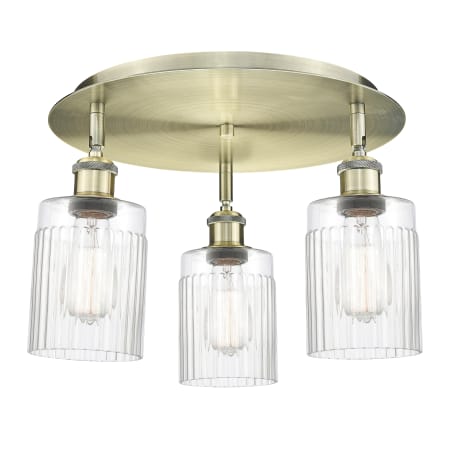 Innovations Lighting Hadley 3 Light 17" Wide Flush Mount Ceiling Fixture Antique Brass / Clear