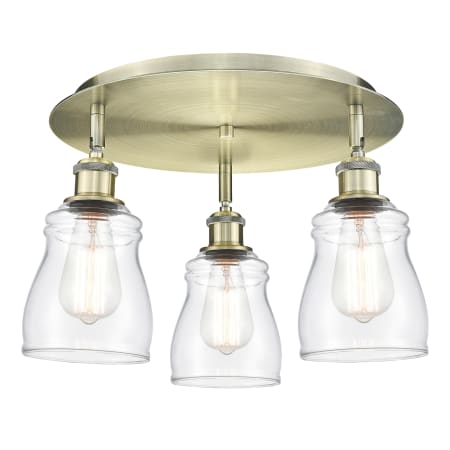 Innovations Lighting Ellery 3 Light 17" Wide Flush Mount Ceiling Fixture Antique Brass / Clear