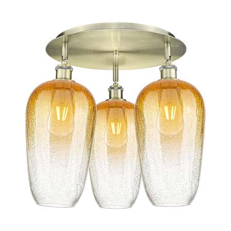 Innovations Lighting Brookhaven Flute 3 Light 19" Wide Flush Mount Ceiling Fixture Antique Brass / Amber