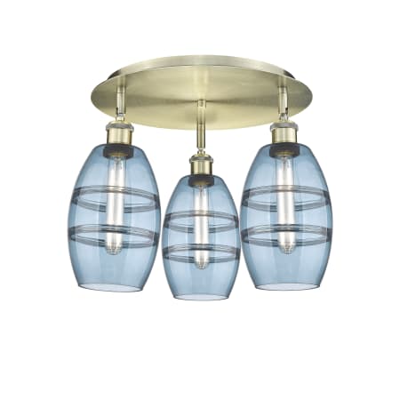 Innovations Lighting Vaz 3 Light 18" Wide Semi-Flush Globe Ceiling Fixture Antique Brass / Blue