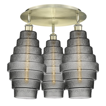 Innovations Lighting Cascade 3 Light 20" Wide Flush Mount Ceiling Fixture Antique Brass / Smoked