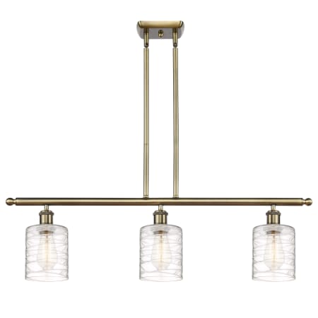 Innovations Lighting Cobbleskill 3 Light 36" Wide Linear Pendant with Shades Antique Brass / Deco Swirl