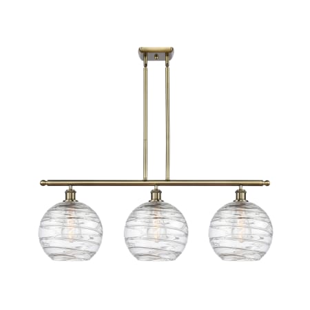 Innovations Lighting Athens 3 Light 37" Wide Linear Pendant Antique Brass / Clear Deco Swirl