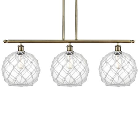 Innovations Lighting Farmhouse Rope 3 Light 37" Wide Linear Pendant Antique Brass / Clear Glass with White Rope