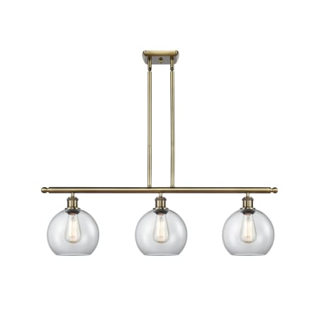 Innovations Lighting Athens 3 Light 36" Wide Linear Pendant Antique Brass / Clear