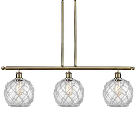 Innovations Lighting Farmhouse Rope 3 Light 36" Wide Linear Pendant Antique Brass / Clear Glass with White Rope
