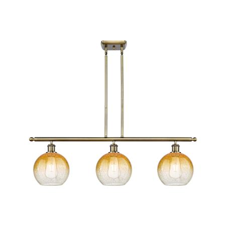 Innovations Lighting Brookhaven Globe 3 Light 36" Wide Linear Pendant Antique Brass / Amber