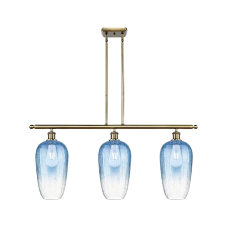 Innovations Lighting Brookhaven Flute 3 Light 36" Wide Linear Pendant Antique Brass / Sapphire Blue