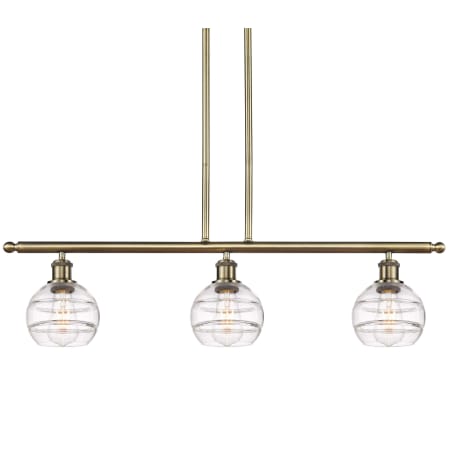 Innovations Lighting Rochester 3 Light 36" Wide Linear Pendant Antique Brass / Clear