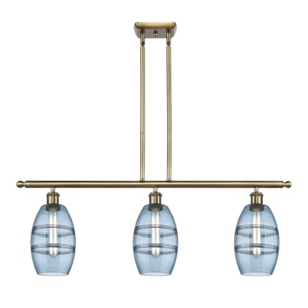 Innovations Lighting Vaz 3 Light 36" Wide Linear Pendant Antique Brass / Blue