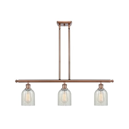 Innovations Lighting Caledonia 3 Light 36" Wide Linear Chandelier Antique Copper / Mouchette