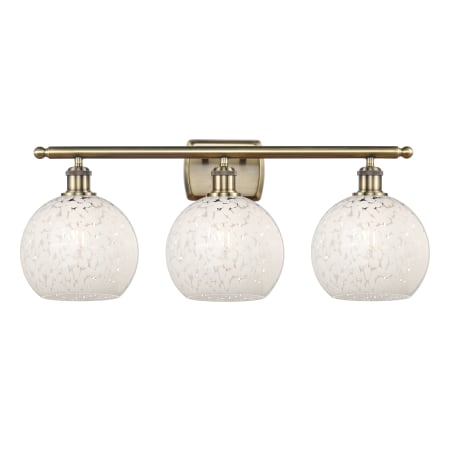 Innovations Lighting White Mouchette 3 Light 28" Wide Vanity Light Antique Brass / White Mouchette
