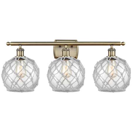 Innovations Lighting Farmhouse Rope 3 Light 28" Wide Vanity Light Antique Brass / Clear Glass with White Rope