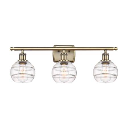Innovations Lighting Rochester 3 Light 26" Wide Vanity Light Antique Brass / Clear
