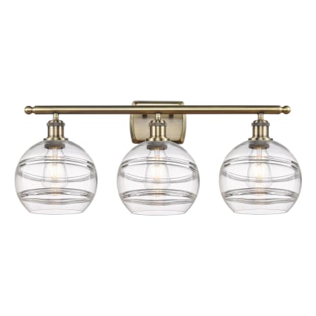 Innovations Lighting Rochester 3 Light 28" Wide Vanity Light Antique Brass / Clear