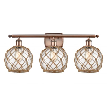 Innovations Lighting Farmhouse Rope 3 Light 26" Wide Bathroom Vanity Light Antique Copper / Clear / Brown