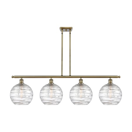 Innovations Lighting Athens 4 Light 48" Wide Linear Pendant Antique Brass / Clear Deco Swirl
