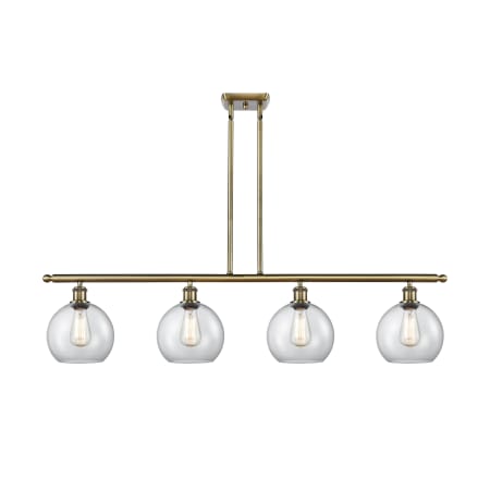 Innovations Lighting Athens 4 Light 48" Wide Linear Pendant with Shade Antique Brass / Clear