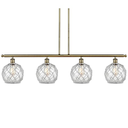Innovations Lighting Farmhouse Rope 4 Light 48" Wide Linear Pendant Antique Brass / Clear Glass with White Rope