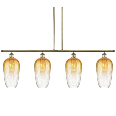 Innovations Lighting Brookhaven Flute 4 Light 48" Wide Linear Pendant Antique Brass / Amber