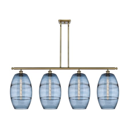 Innovations Lighting Vaz 4 Light 48" Wide Linear Pendant Antique Brass / Blue